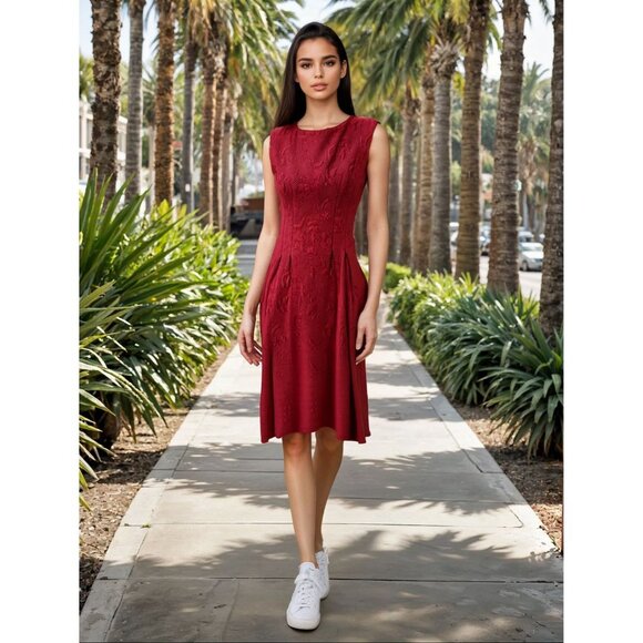 Talyor Women's Sz 4 Red Pink A-Line Dress Back Zip Preppy Teacher Retro Academia - Picture 1 of 8